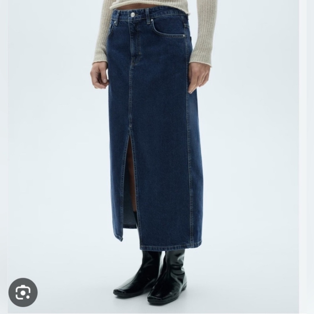Mango Dark Blue Denim Midi Skirt